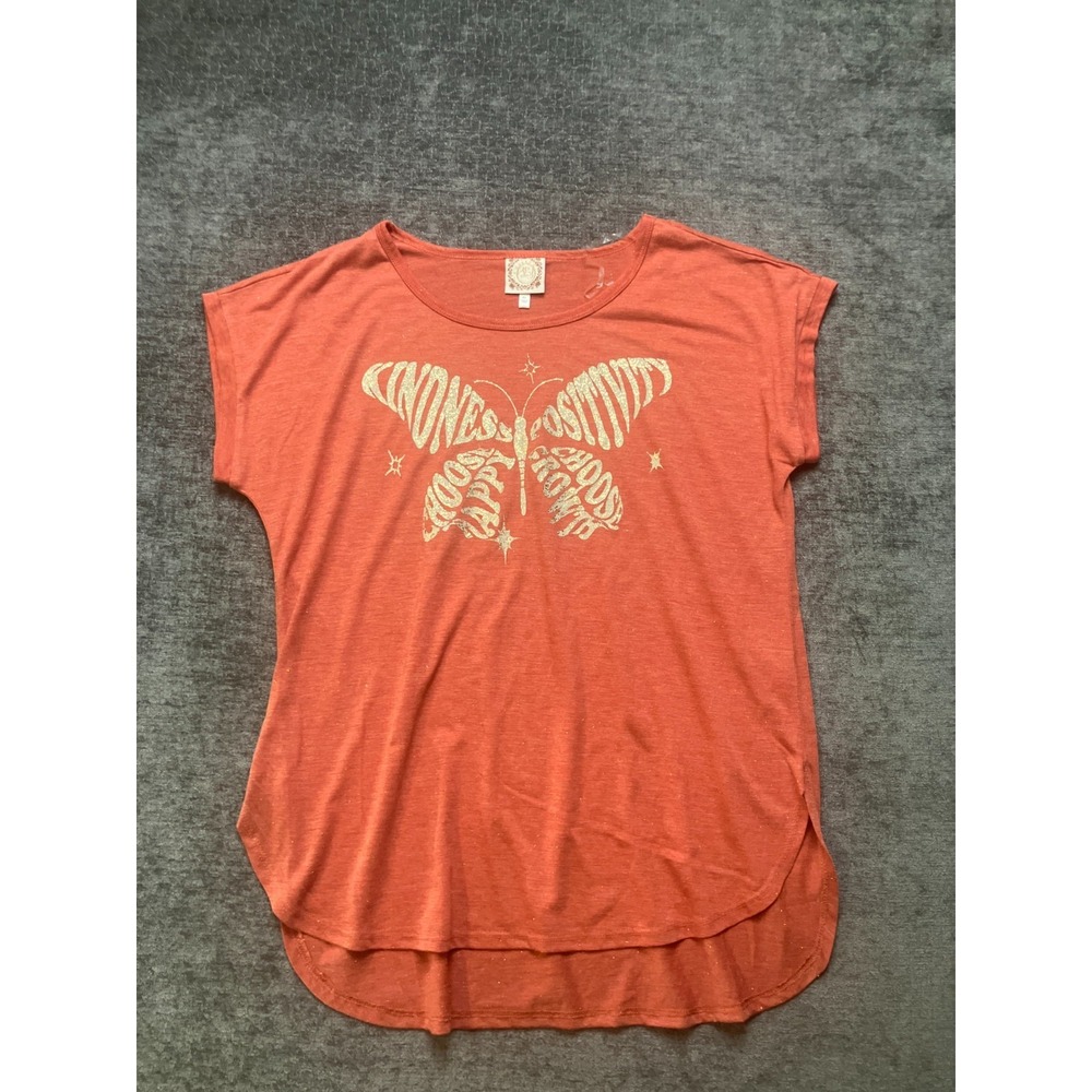 True Self T-Shirt Womens XL Rust Orange Butterfly Kindness Positivity‎ Metallic